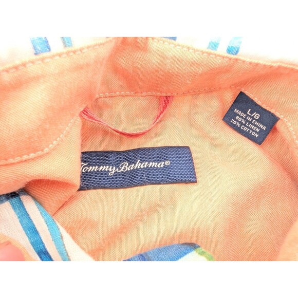 Tommy Bahama Linen Yellow Blue Gingham Plaid Button Down Shirt Size Large - Picture 3 of 9